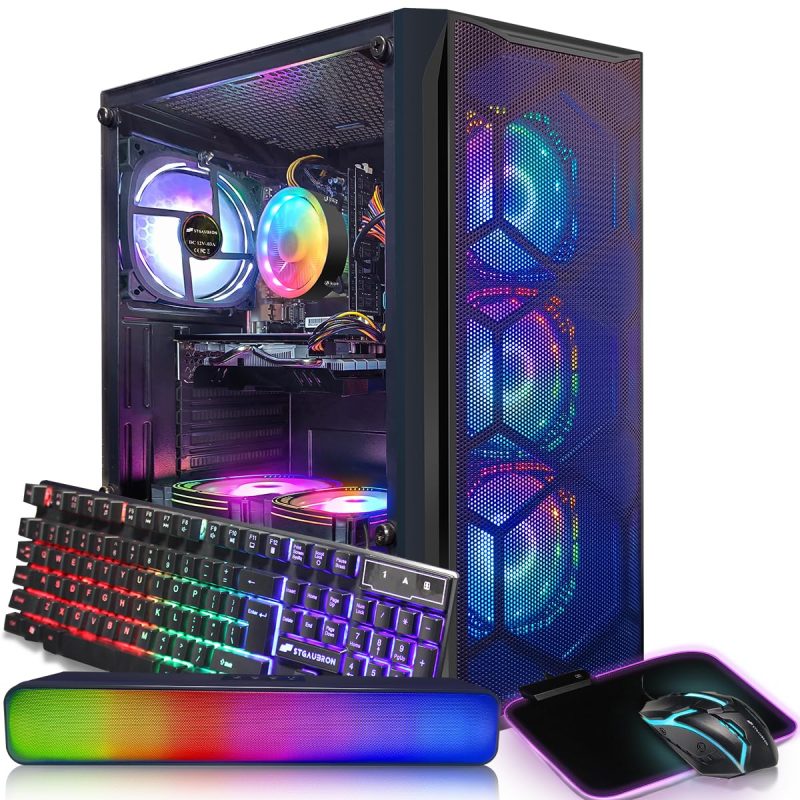 STGAubron Gaming PC Desktop Computer, Intel Core i7 up to 3.9GHz, Radeon RX 580 8G, 16G RAM, 512G SSD, WiFi 6, Bluetooth 5.2, RGB Fan x6, Windows 11 Home
