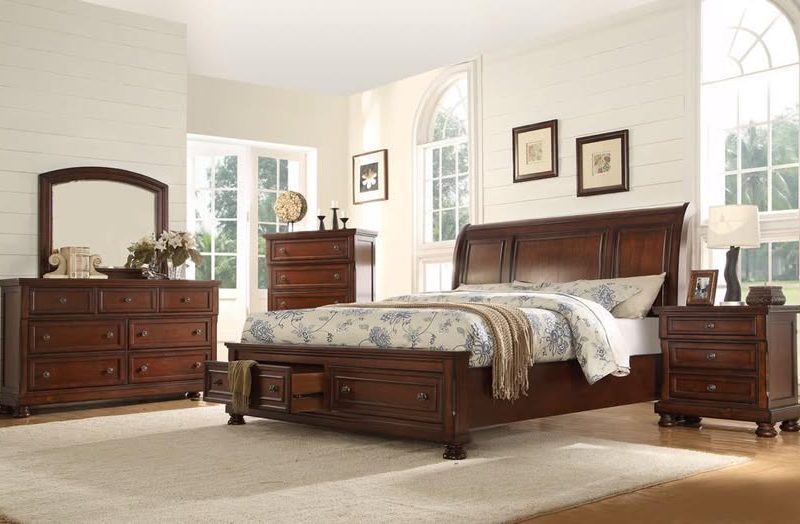 Carson Bedroom B420-5pc Brown Walnut Bedroom Set Wood (Queen Bed /Dresser / Night Stand / Mirror/Chest)