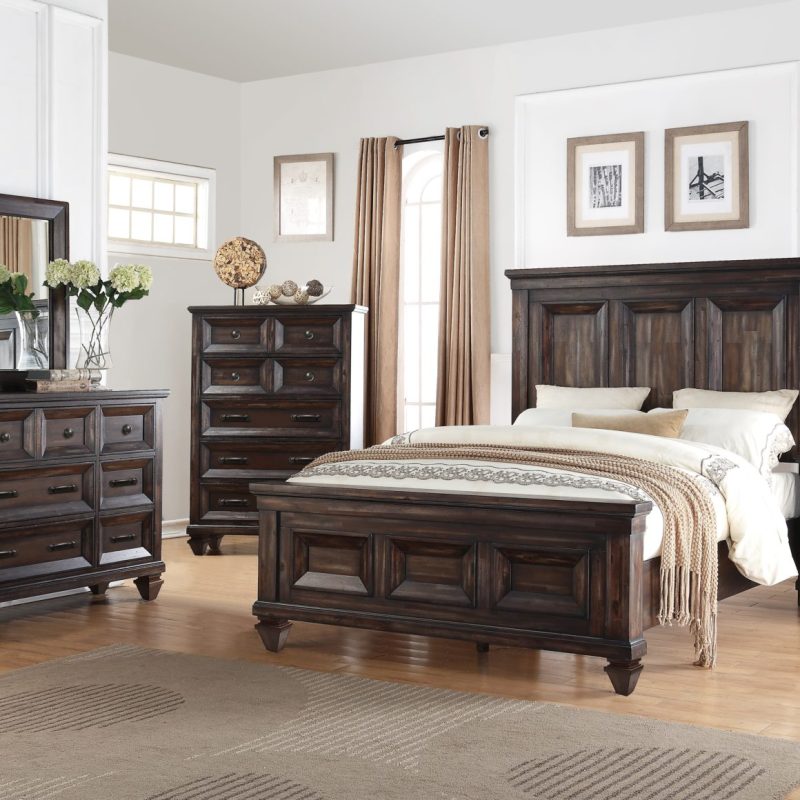 New Classic Sevilla B2264 5-Piece Queen Bedroom Set in Walnut (B2264-310 Q HEADBOARD/B2264-320 FOOTBOARD & SLATS/B2264-330 SIDE RAILS/B2264-040 NIGHTSTAND/B2264-050 DRESSER/B2264-060 MIRROR/B2264-070 CHEST)