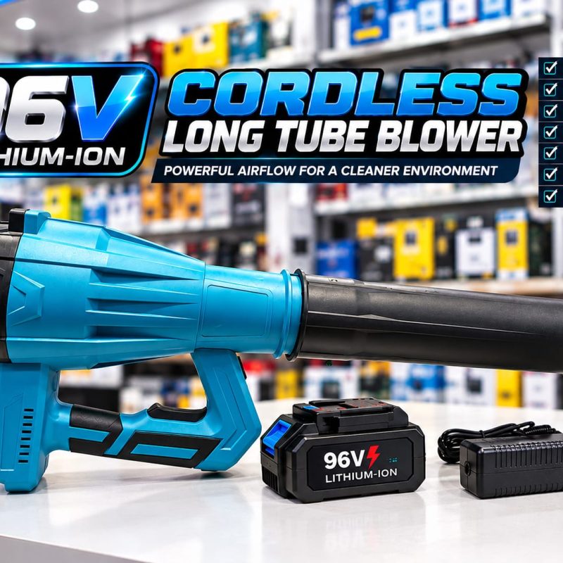 LONG TUBE BLOWER 96V LITHIUM BATTERY, AQUA AND BLACK