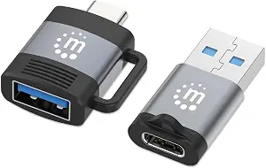 MANHATTAN 2-Piece Set: Female USB-C to Male USB-A & Female USB-A to Male USB-C Adapters - Versatile USB to USB C Adapter - Compatible with MacBook Pro Air, Type C Devices - USB C to USB Adapter 356329