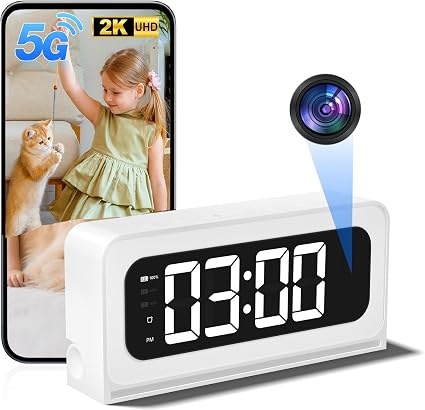 Visiocore Clock Camera 2K,5G&2.4G WiFi Indoor Security Camera,Cameras for Home Security,3 in 1 Indoor Camera with Alarm,Full Color Night Vision,Local Storage